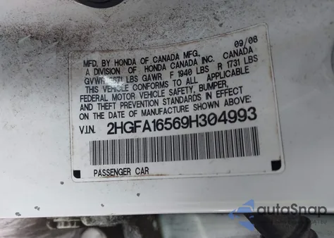 2009 Honda Civic Lx from USA, damaged, VIN 2HGFA16569H304993